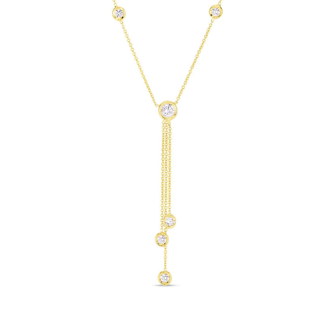 Roberto Coin Yellow Gold Bezel Diamond Triple Dangle Necklace