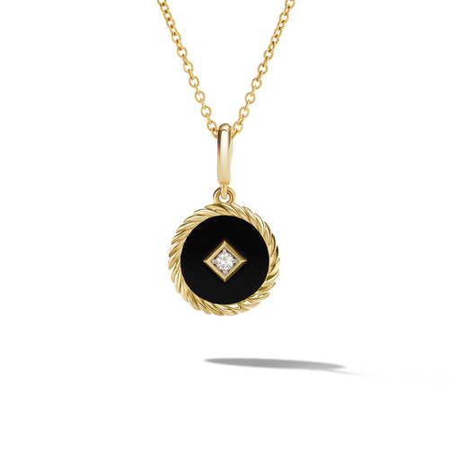 David Yurman Cable Collectibles Black Enamel Charm Necklace with 18K Yellow Gold and Diamond