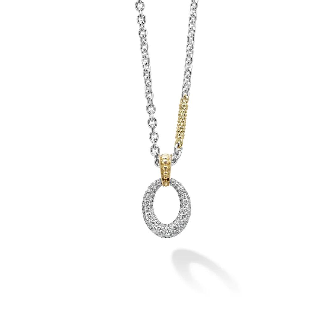 Lagos Caviar Lux Two Tone Oval Diamond Pendant Necklace