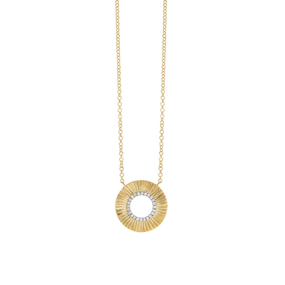 14k Gold Fluted Pendant Necklace with Diamonds