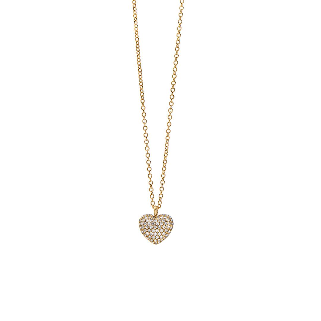 Yellow Gold Pave Diamond Mini Puff Heart Necklace