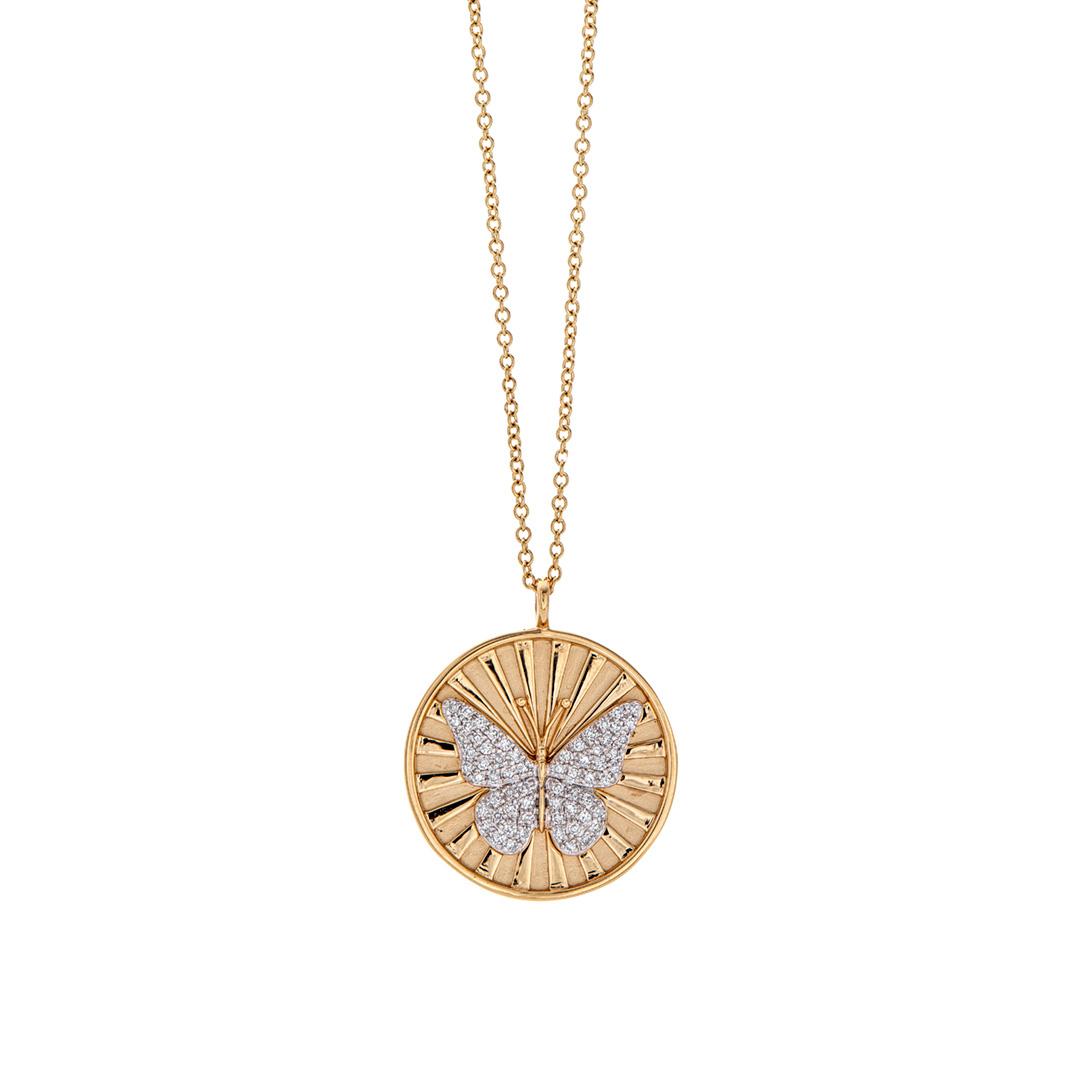 Butterfly Disc Pendant Necklace