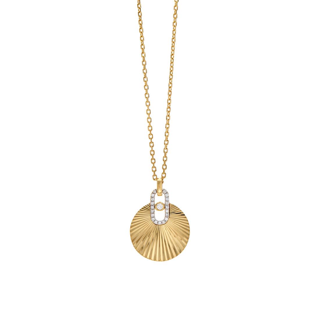 Diamond Accented Fluted Disc Pendant Necklace