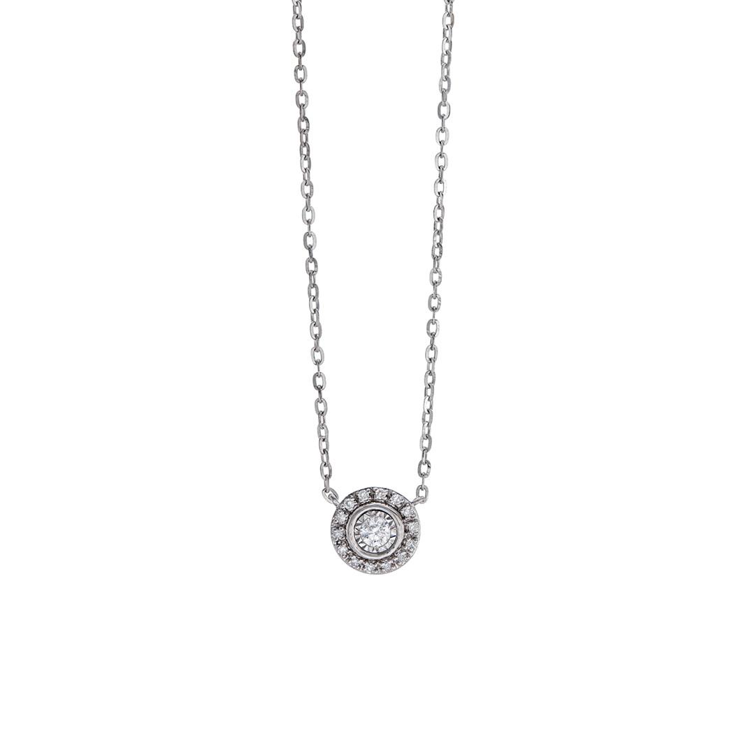 White Gold Mini Diamond Halo Pendant Necklace