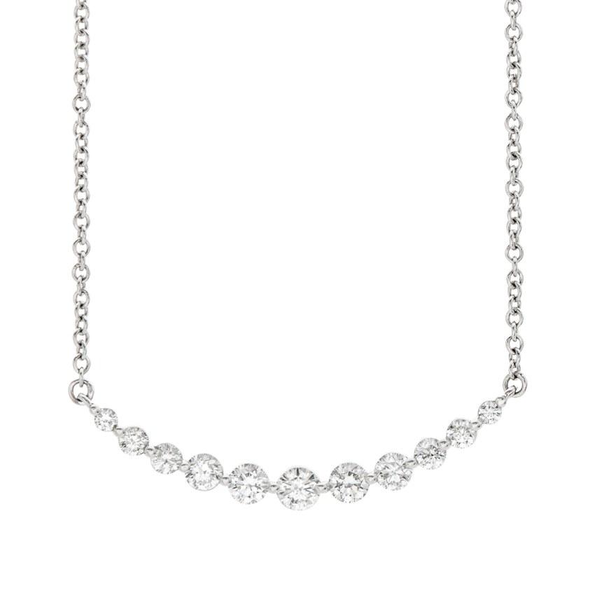 White Gold 1.00 Carat Round Diamond Curved Bar Pendant Necklace