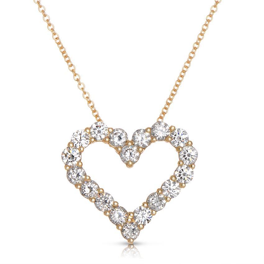 Yellow Gold Open Diamond Heart Pendant Necklace