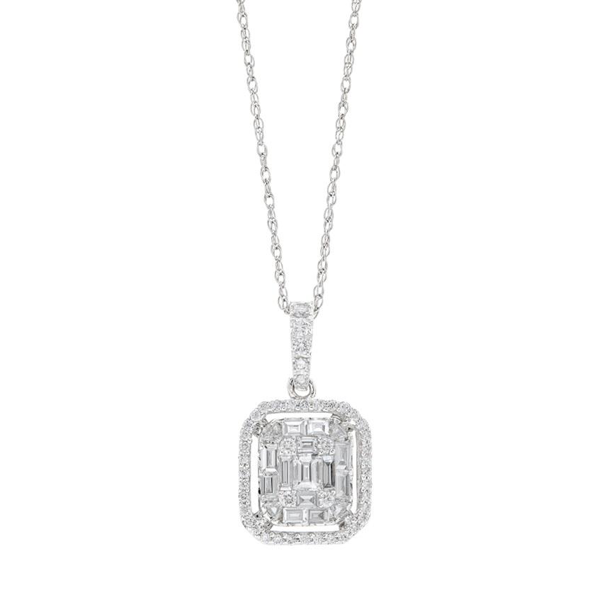 White Gold 0.96 Carat Diamond Cluster Pendant Necklace