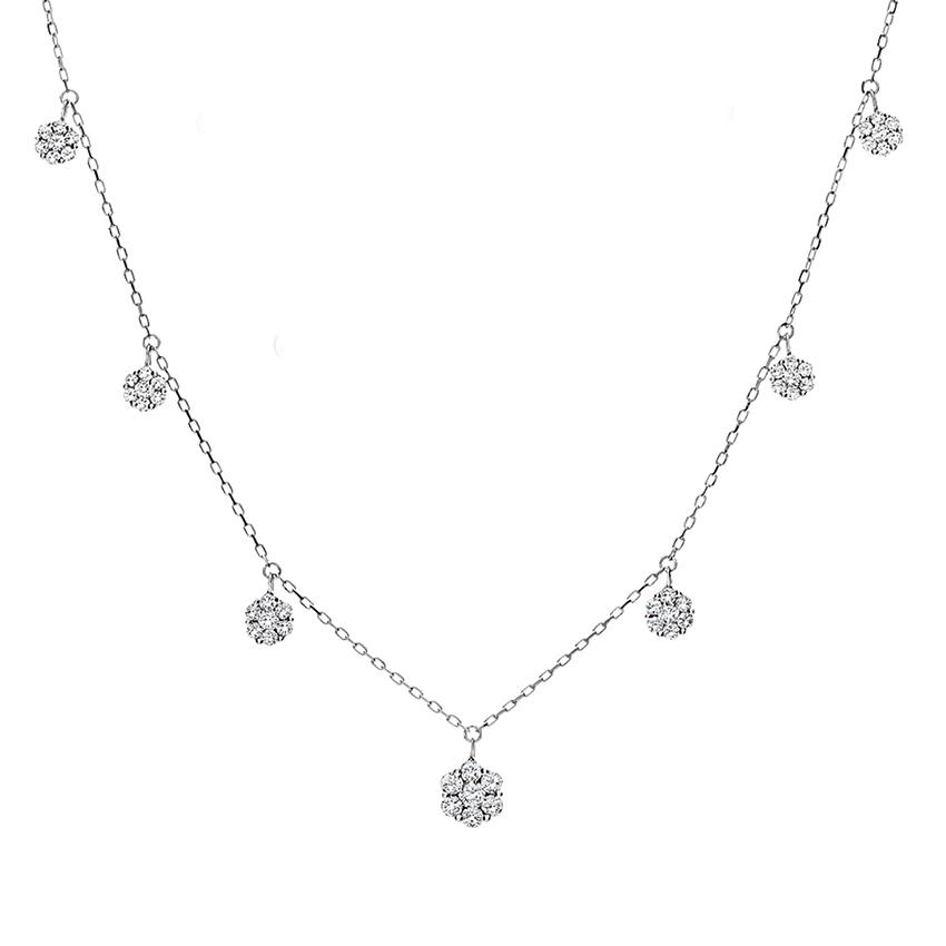 White Gold 1.08 CTW Diamond Cluster Drop Necklace