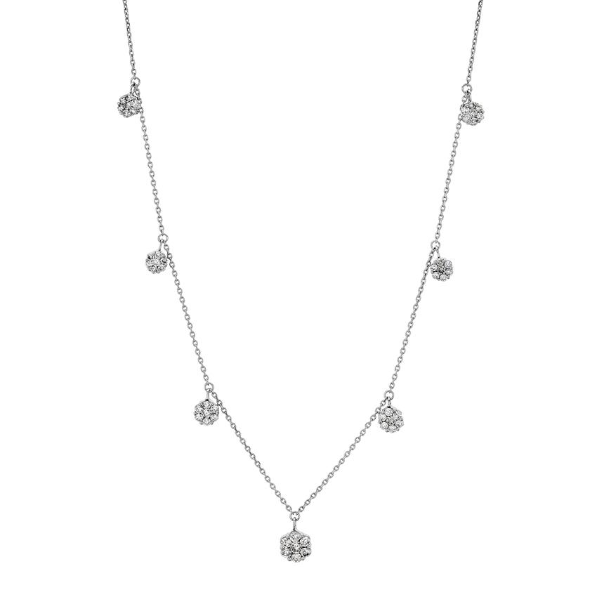 White Gold & Diamond Flower Drop Necklace