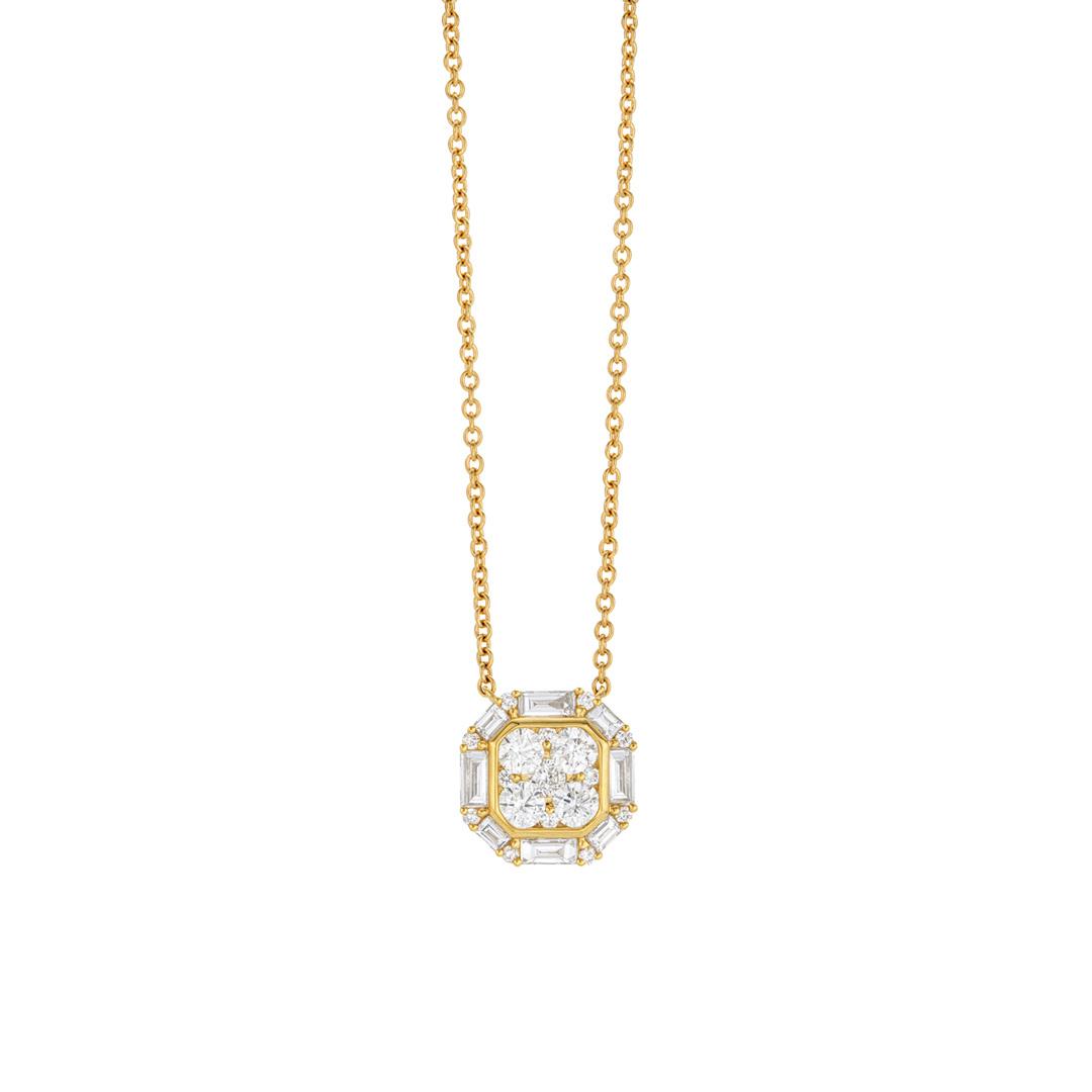 1.13 CTW Round  and Baguette Diamond Necklace