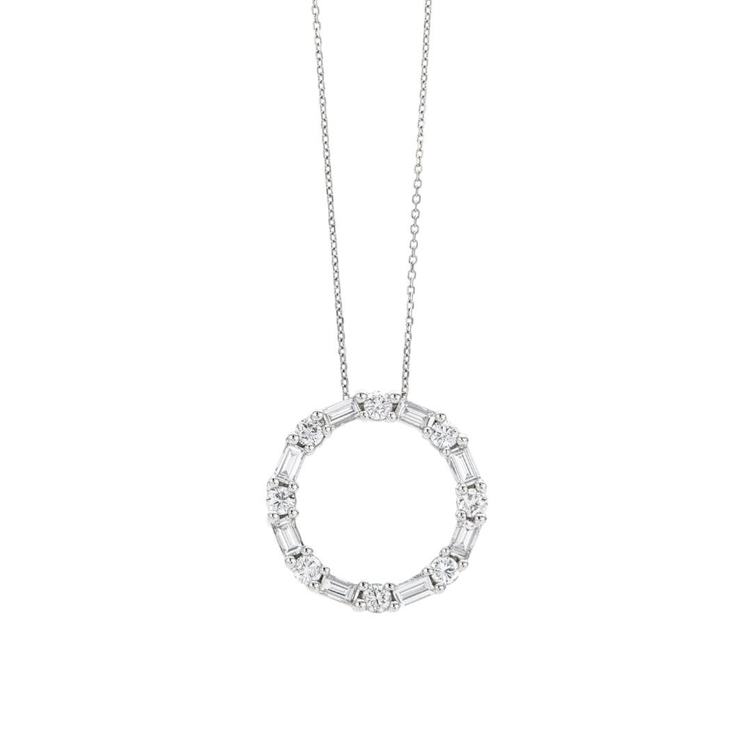 1.66 CTW Baguette Diamond Open Circle Pendant Necklace