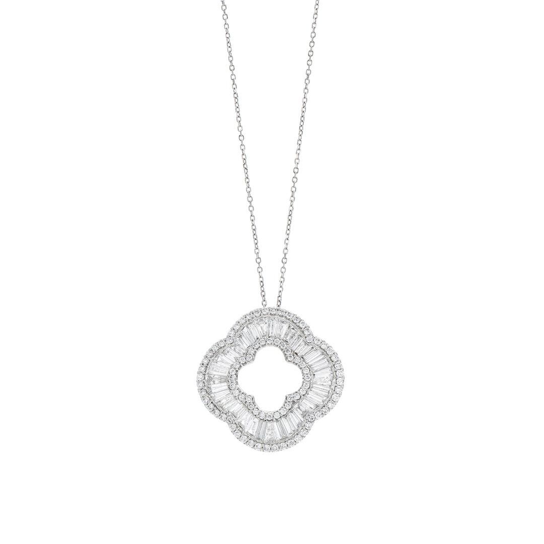 2.20 CTW Baguette Diamond Open Four Leaf Clover Pendant Necklace