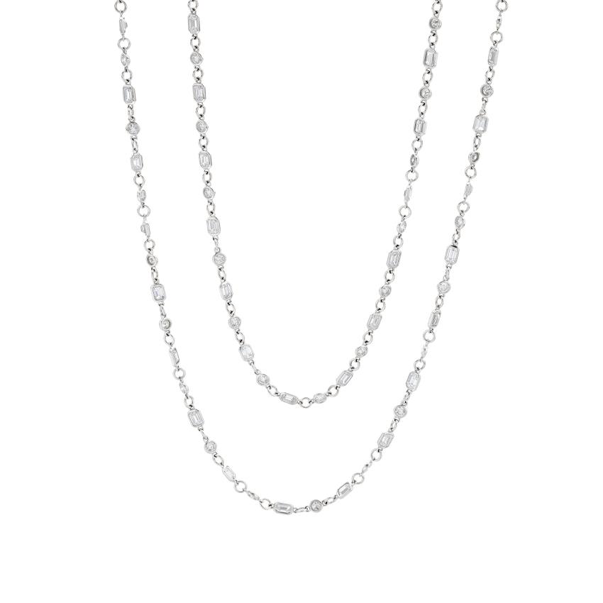 White Gold 17.64 Carat Round & Emerald Cut Diamond Eyeglass Necklace