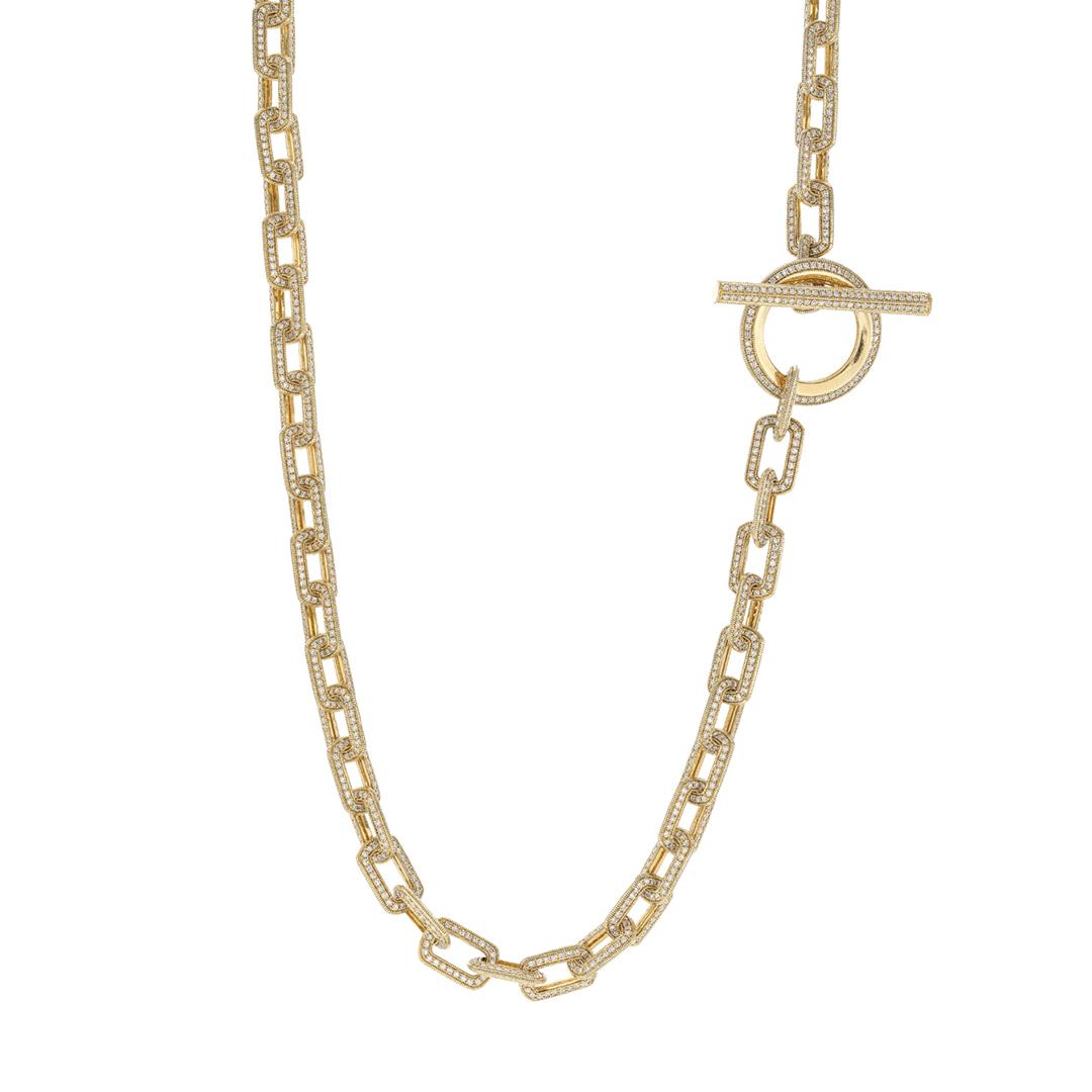 14k Yellow Gold and Diamond Paperclip Necklace
