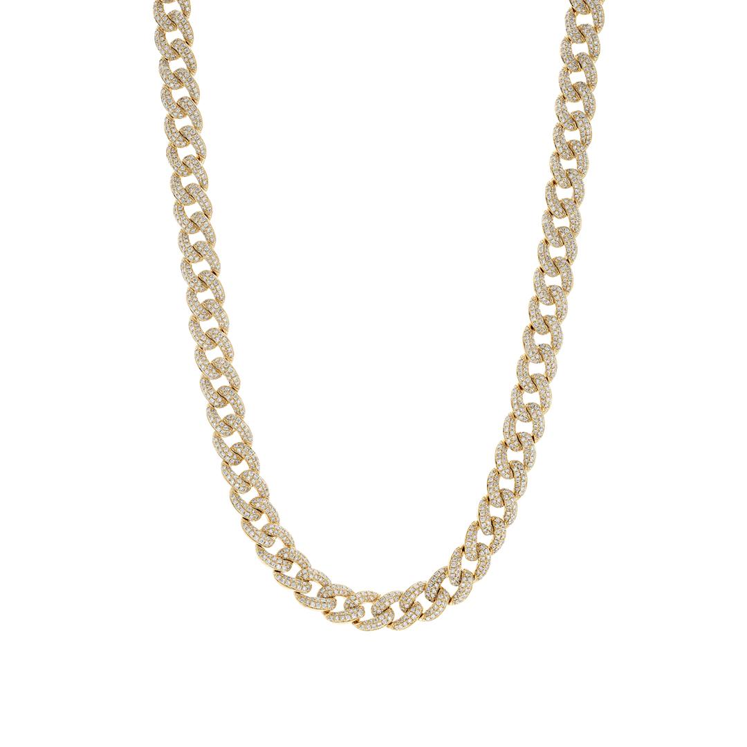 Pave Diamond Curb Link Yellow Gold Necklace