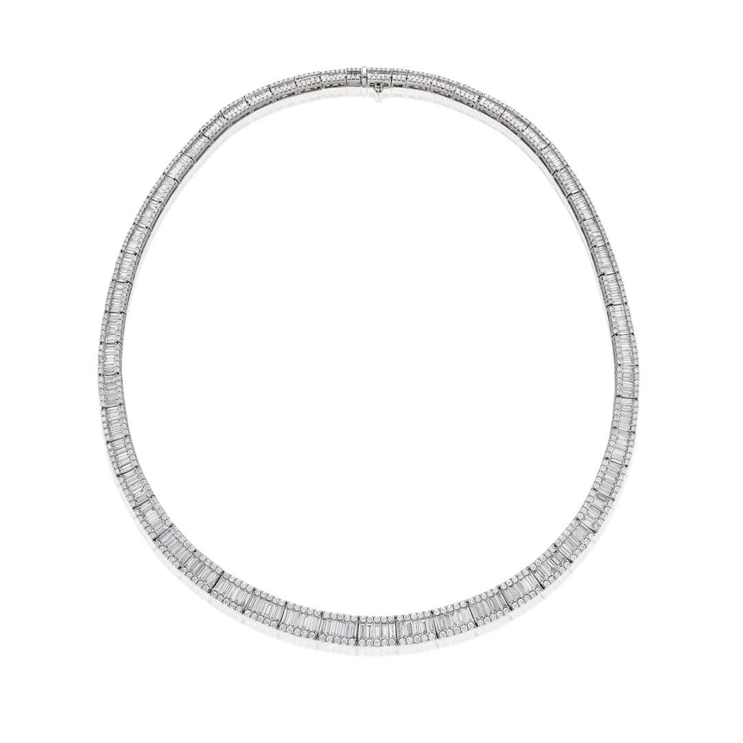 15.83 CTW Baguette and Round Diamond Collar Necklace