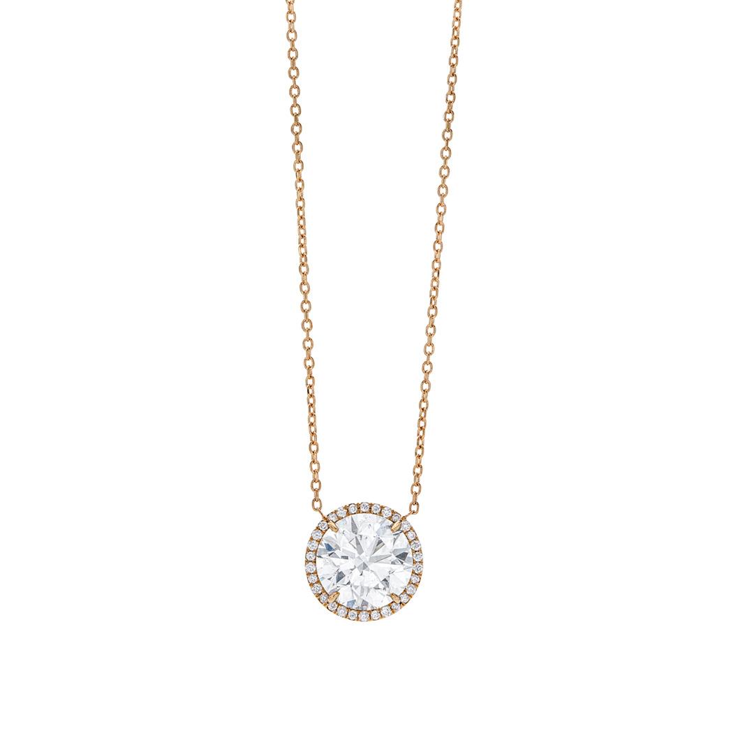3 CT Round Diamond Halo Necklace in Yellow Gold