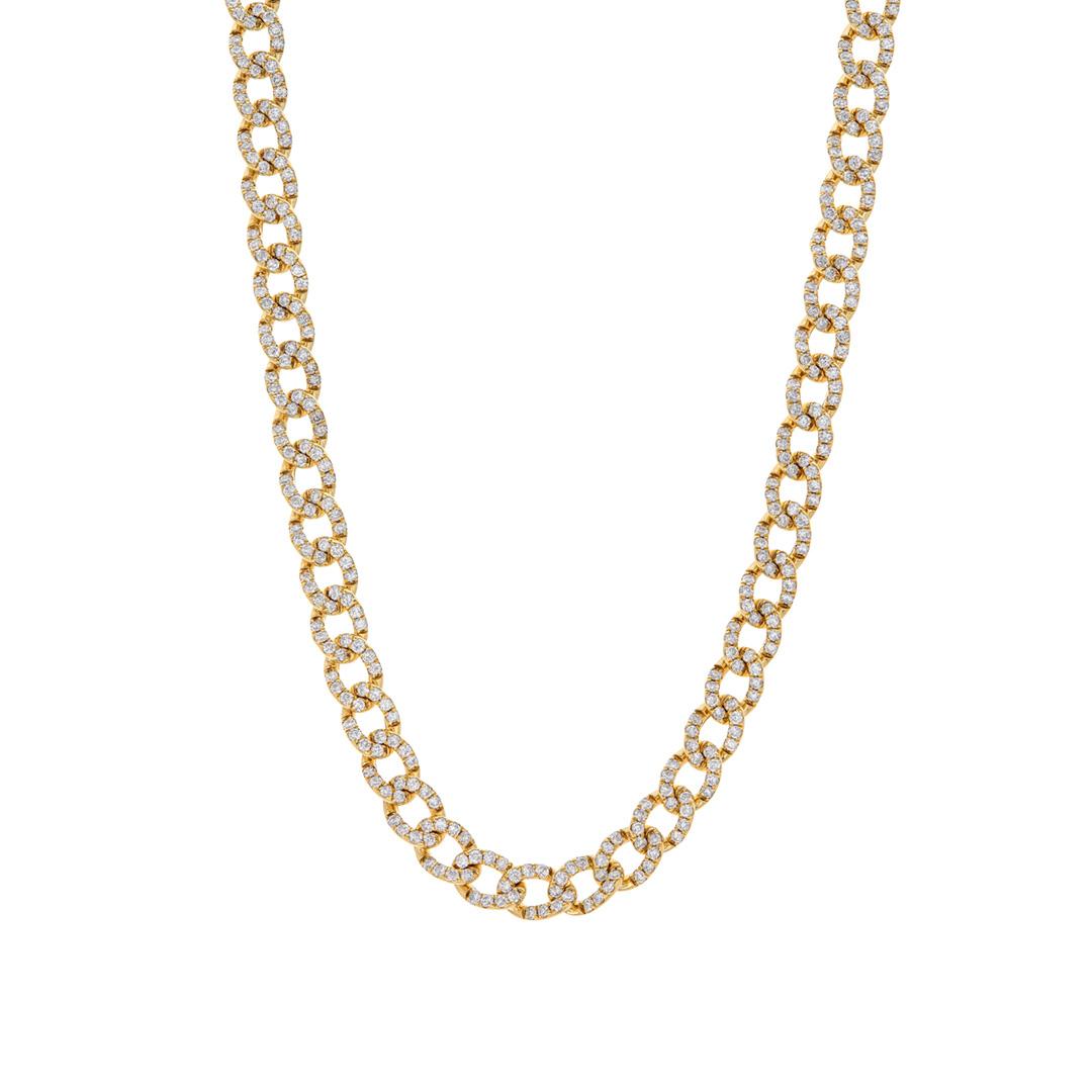 Pave Diamond 18k Yellow Gold Curb Link Necklace