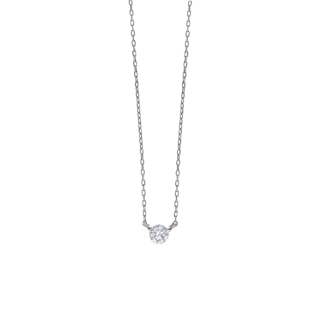 0.10 CT Solitaire Diamond 18k White Gold Necklace