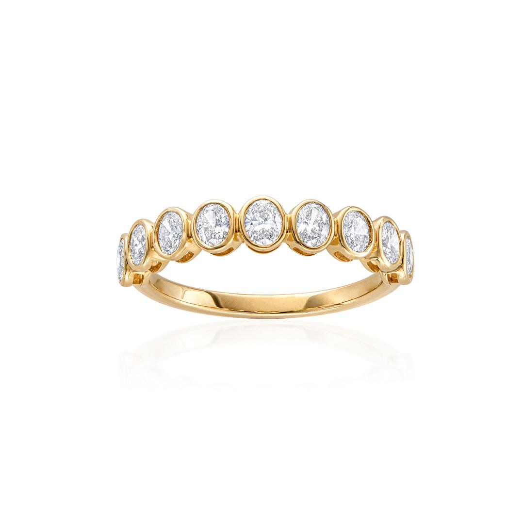 Bezel-Set Nine-Stone Oval Diamond Ring