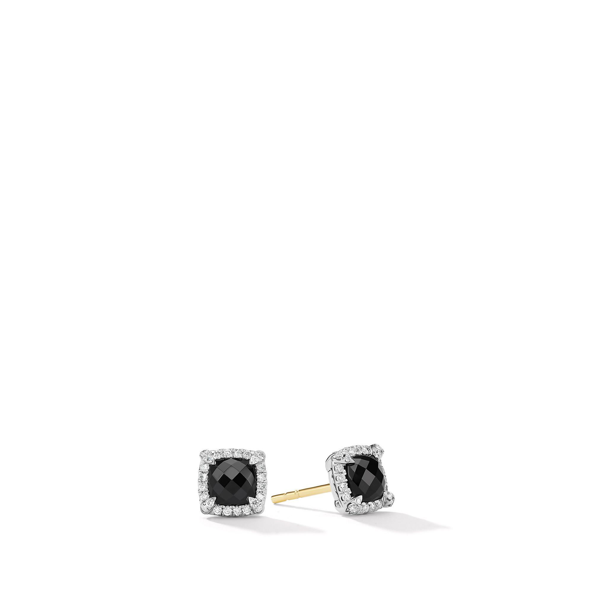 David Yurman Petite Chatelaine Pave Bezel Stud Earrings with Black Onyx and Diamonds