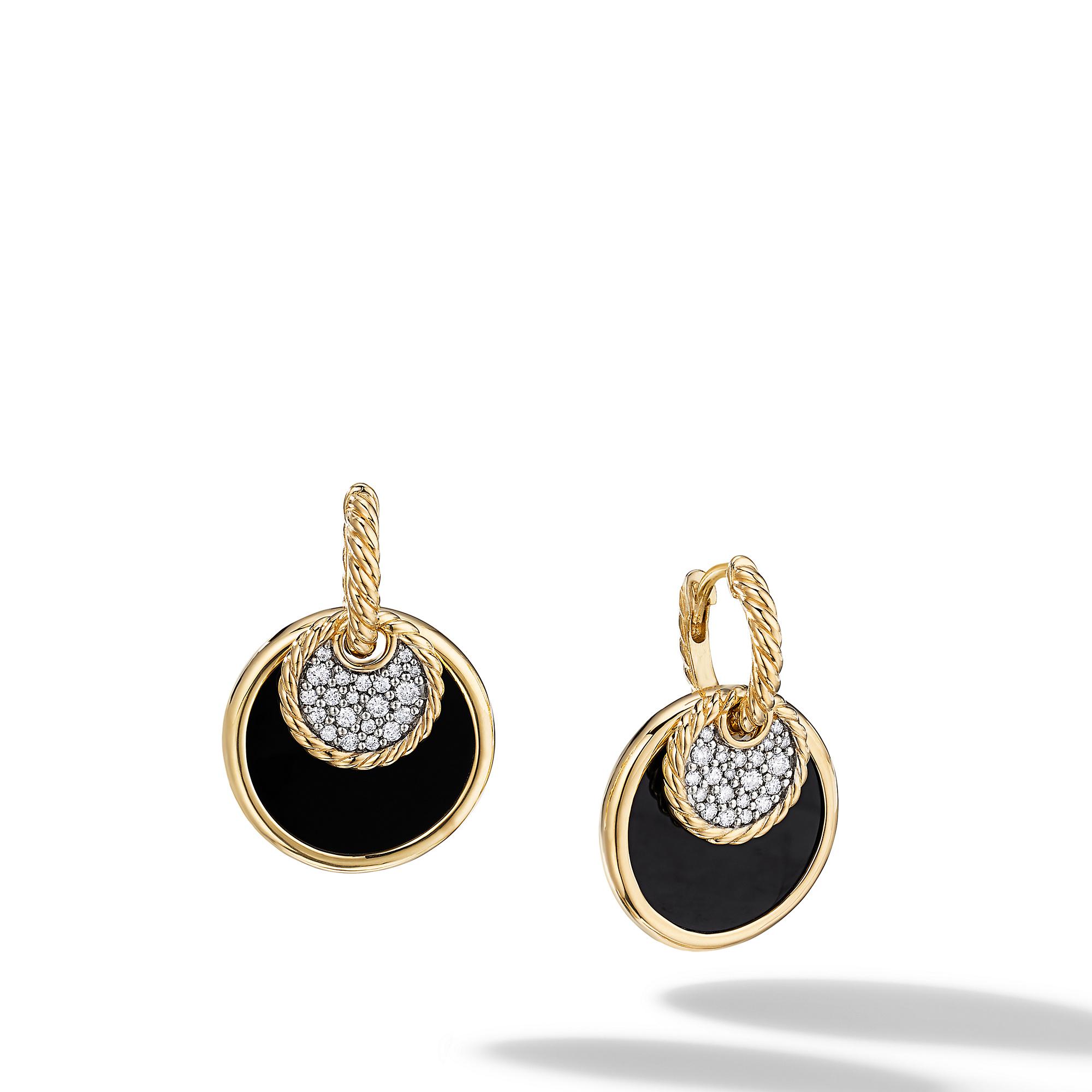 David Yurman Elements Convertible Drop Earrings in 18K Yellow Gold with Black Onyx and Mother Of Pearl and Pave Diamonds