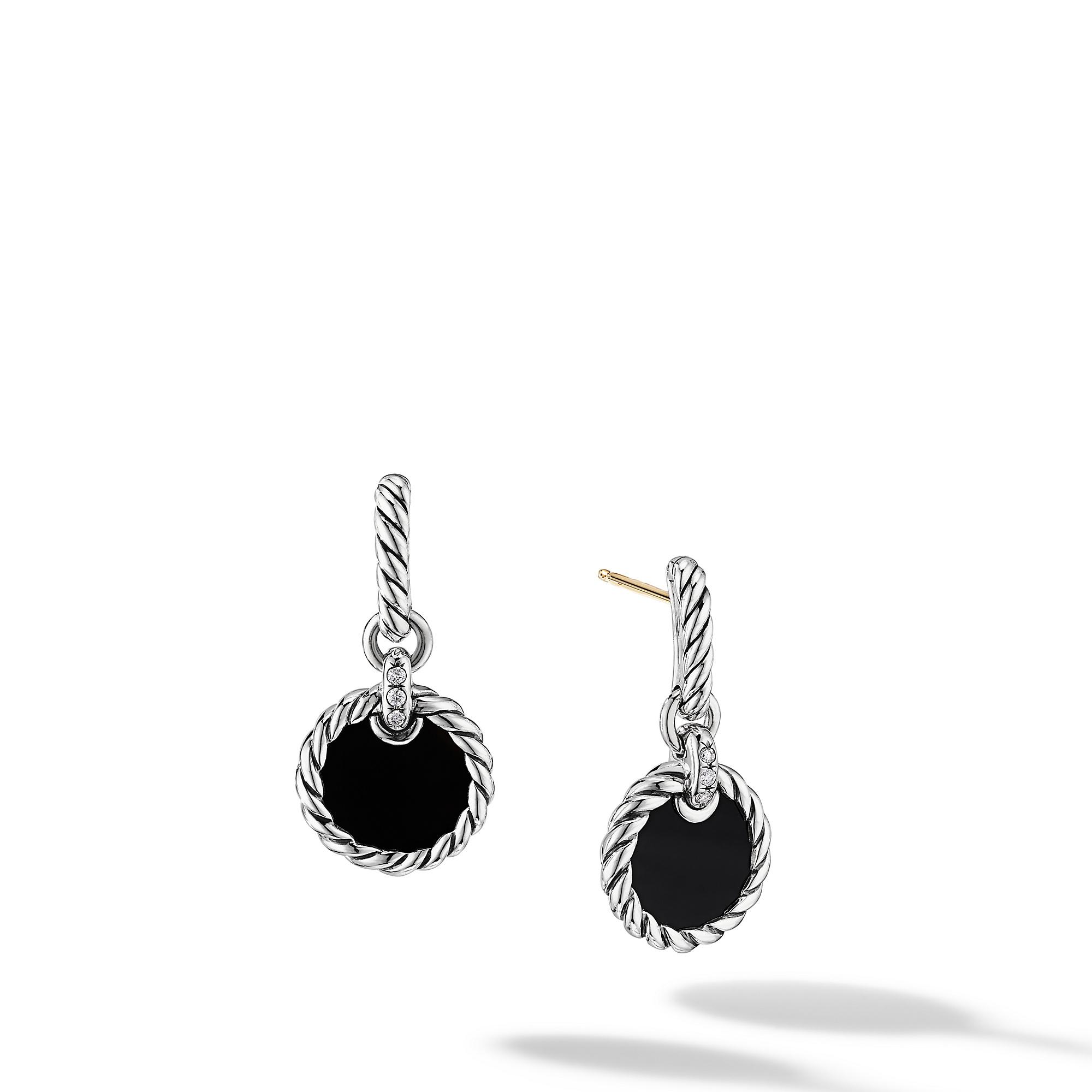 David Yurman Elements Drop Earrings with Black Onyx and Pave Diamonds, 10mm