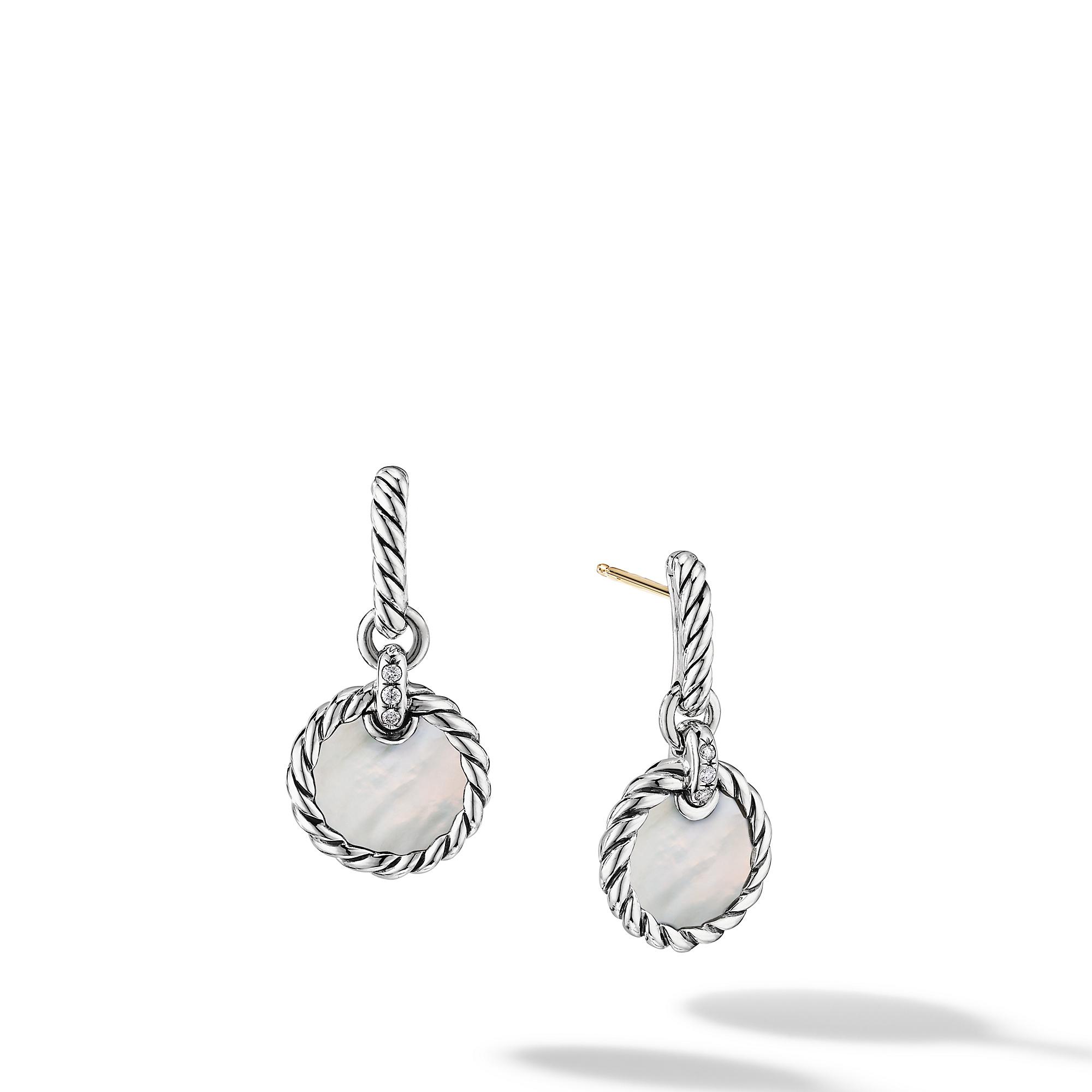 David Yurman Elements Drop Earrings with Mother Of Pearl and Pave Diamonds, 10mm