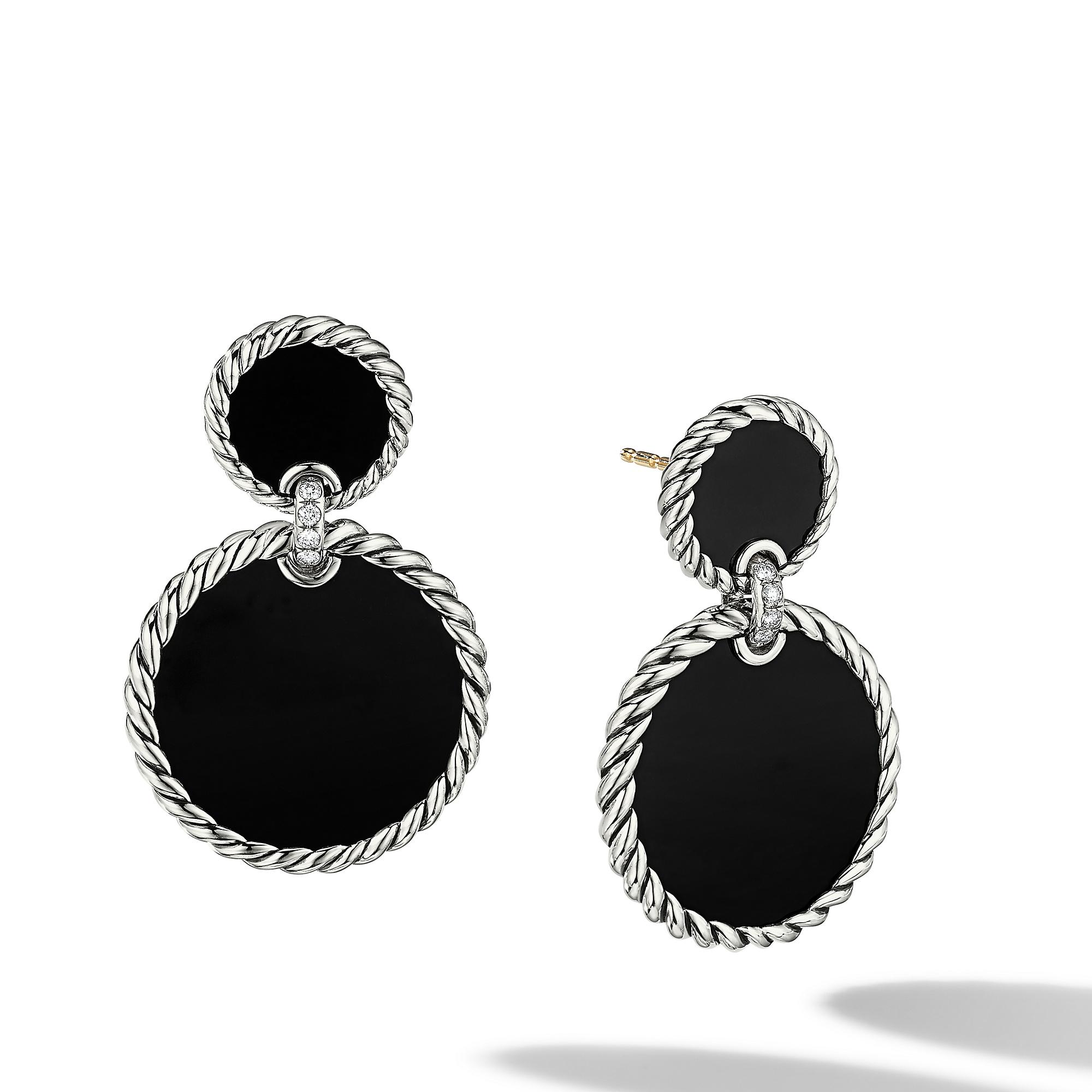 David Yurman Elements Double Drop Earrings with Black Onyx and Pave Diamonds