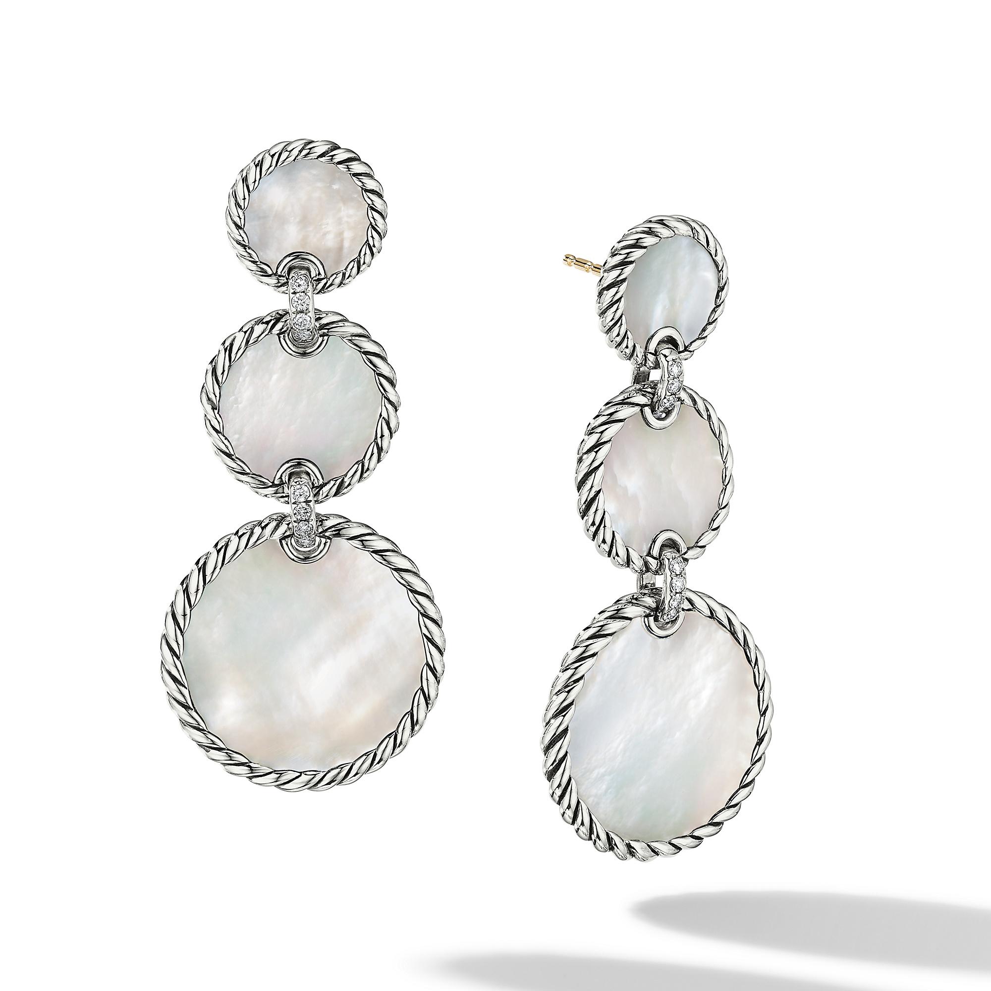 David Yurman DY Elements Triple Drop Earrings with Mother Of Pearl and Pave Diamonds