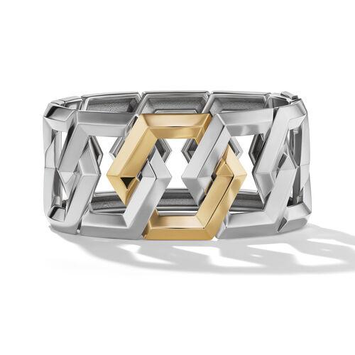 David Yurman Carlyle 32mm Cuff Bracelet in Sterling Silver with 18K Yellow Gold, size large
