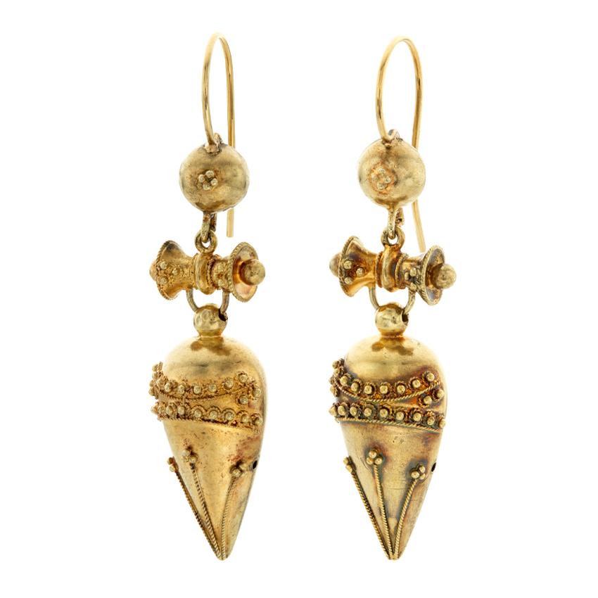 Estate Collection Yellow Gold Victorian Etruscan Revival Urn Earrings