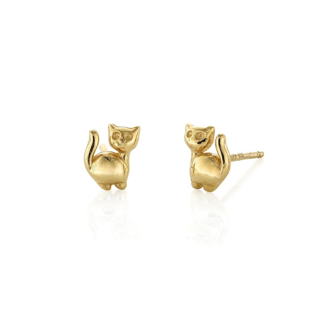 Child's 14k Yellow Gold Cat Earrings