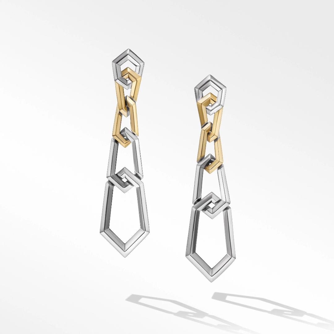 David Yurman Carlyle Linked Drop Earrings in Sterling Silver with 18k Yellow Gold