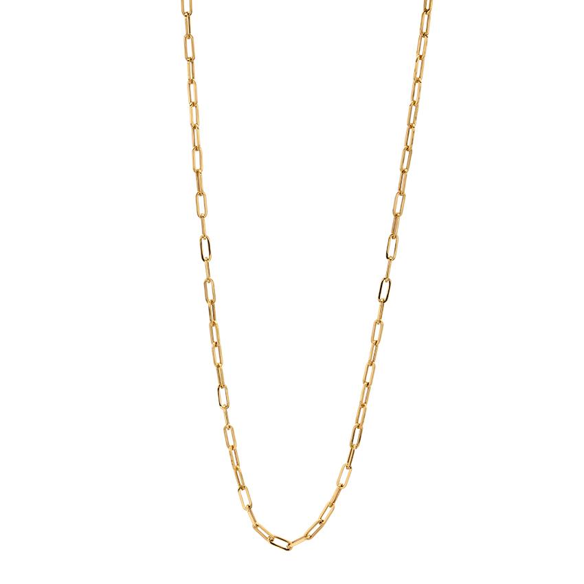 Yellow Gold 31.5 inch Rectangular Link Chain Necklace