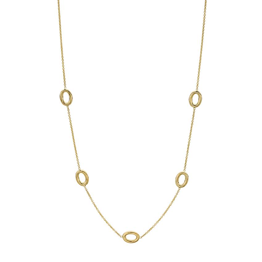 Yellow Gold Open Oval Link 18 Inch Station Necklace