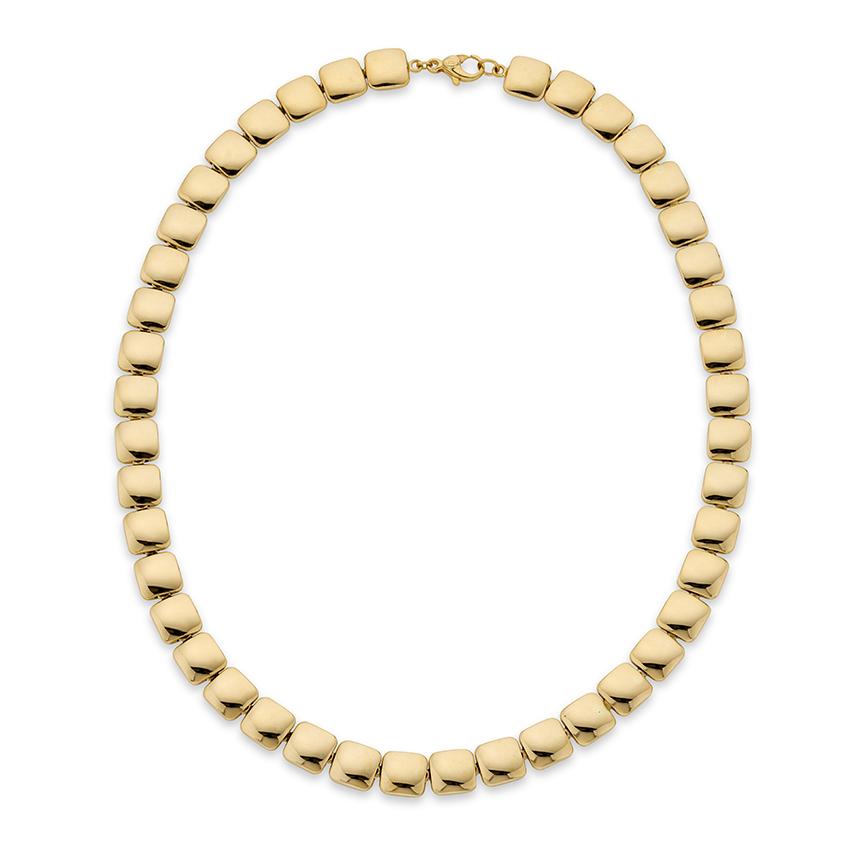 Yellow Gold Reversible Cushion Shaped Bead Necklace