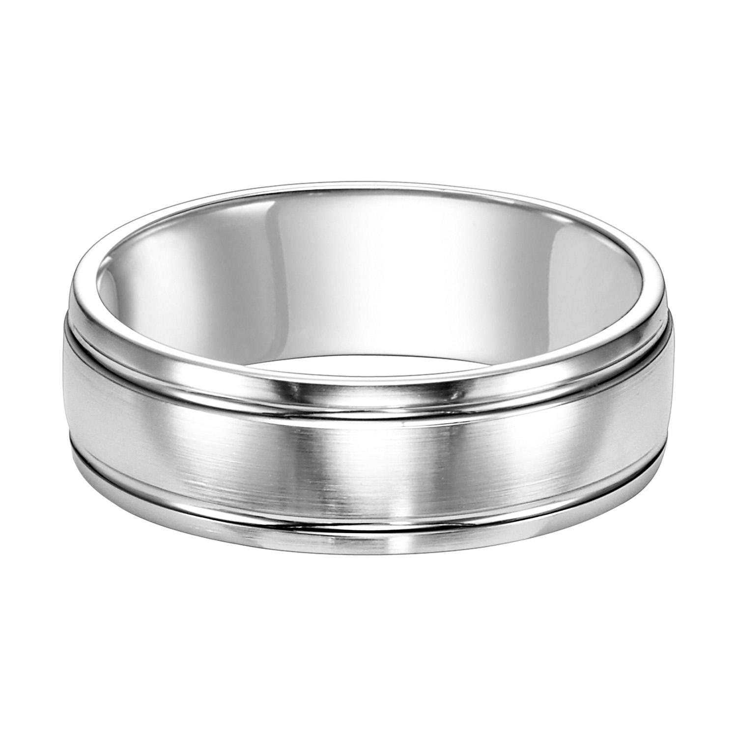 Gents 14K White Gold Wedding Band with Channel Accents