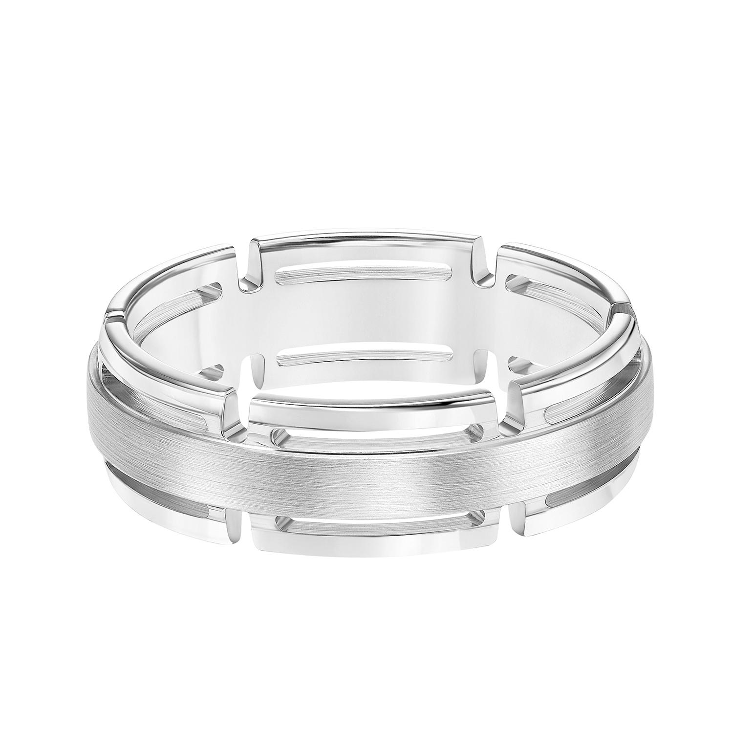 Gents 14K White Gold Wedding Band with Link Edge Design