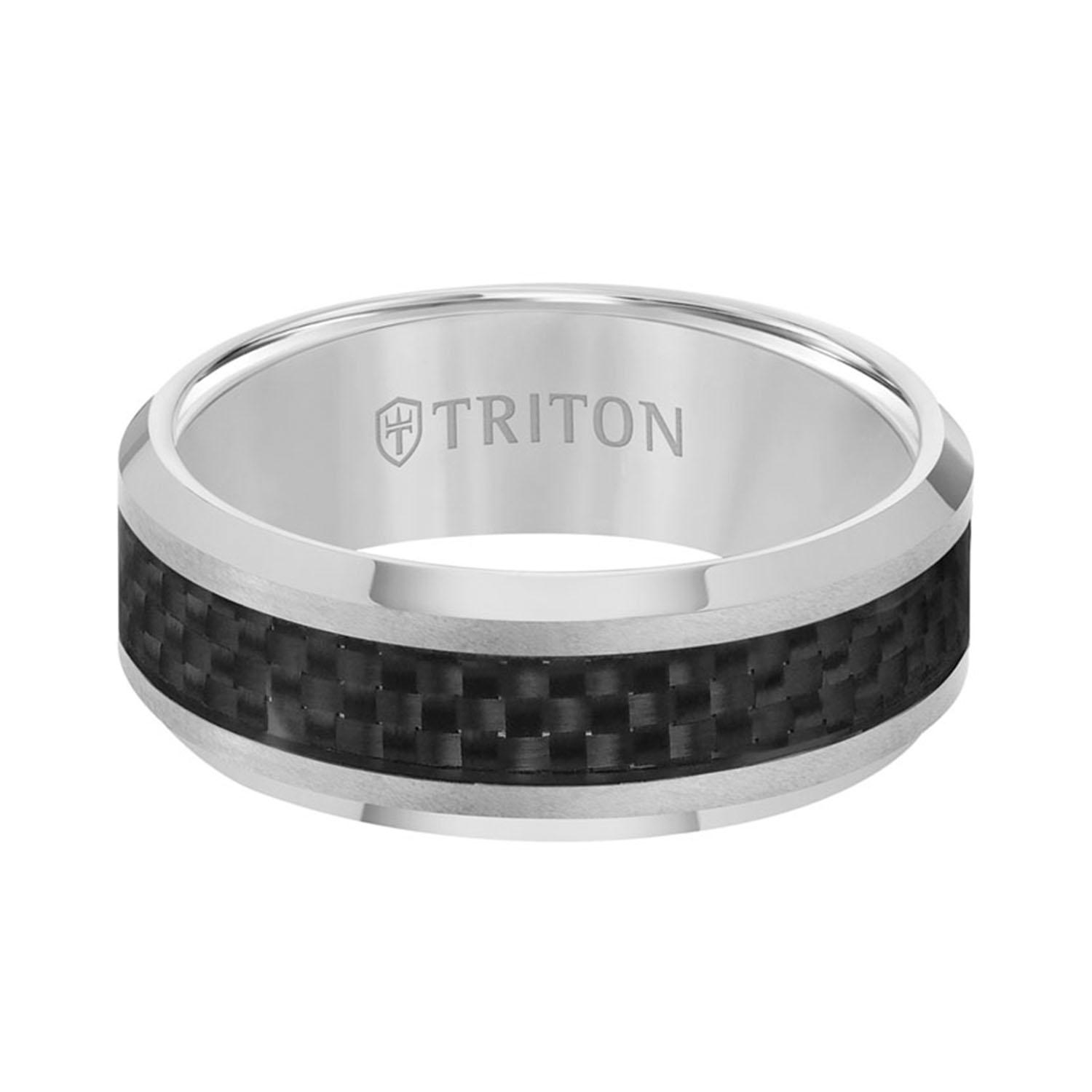 Gents Triton 8mm Tungsten and Gold Band with Carbon Fiber