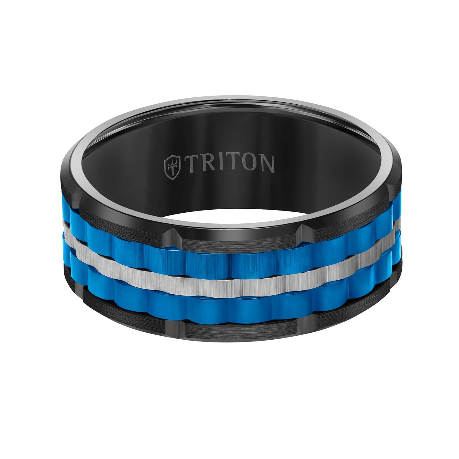 Gents Triton 9mm Tungsten Band with Basketweave Design