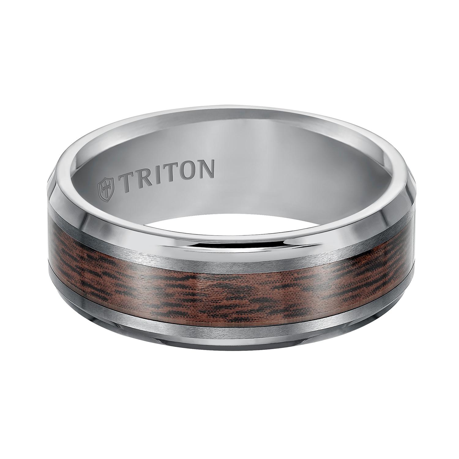 Gents Triton 8mm Tungsten Band with Wood inlay