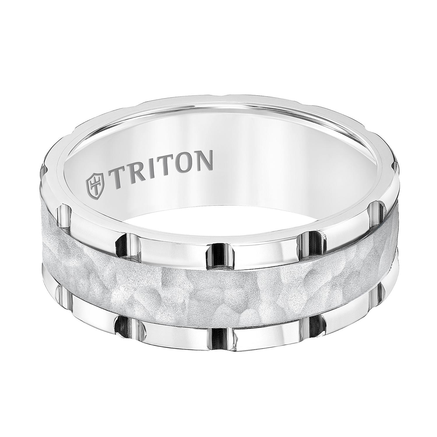 Gents Triton 8mm Tungsten Band with Link Edge Design in White Tungsten