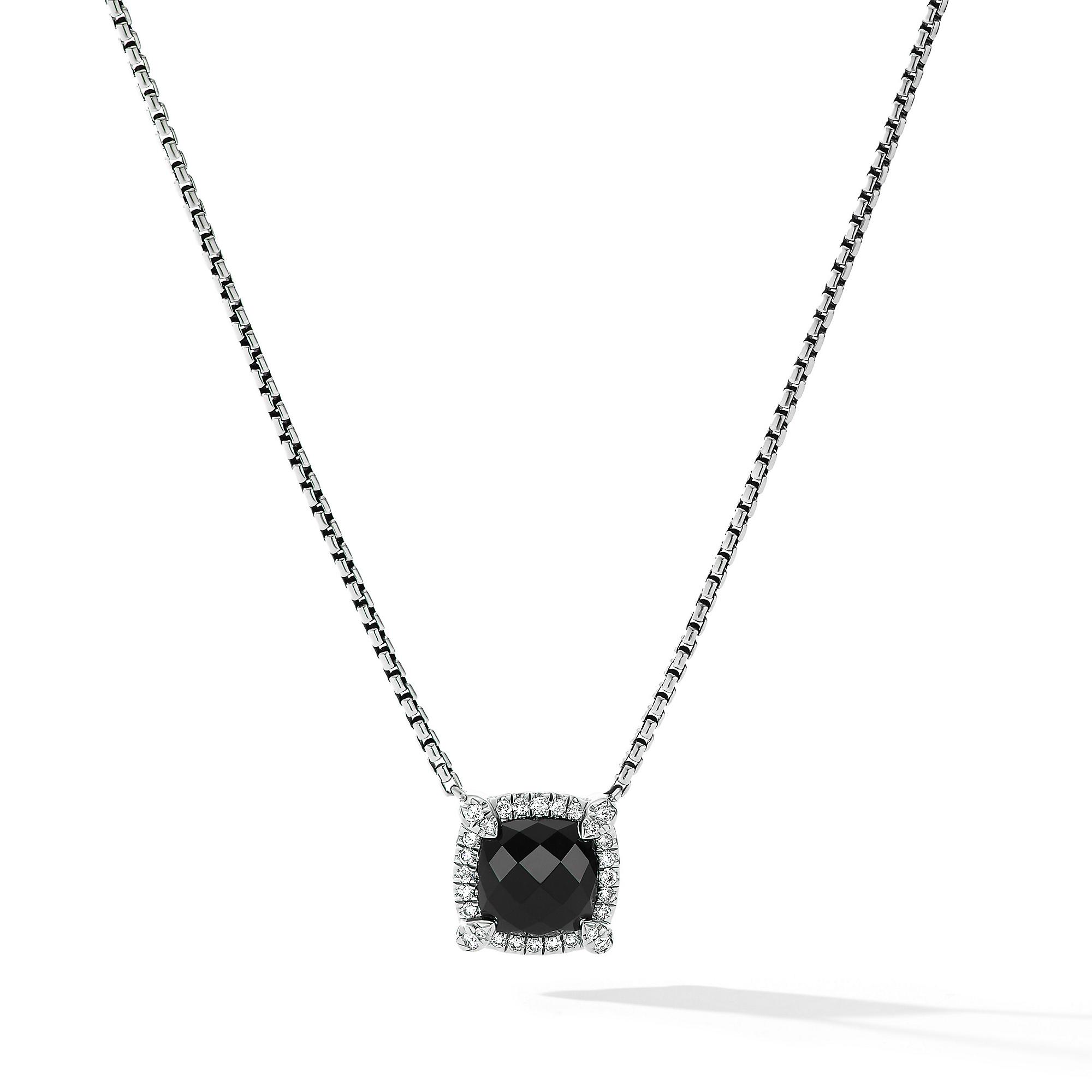 David Yurman Petite Chatelaine Pave Bezel Pendant Necklace with Black Onyx and Diamonds