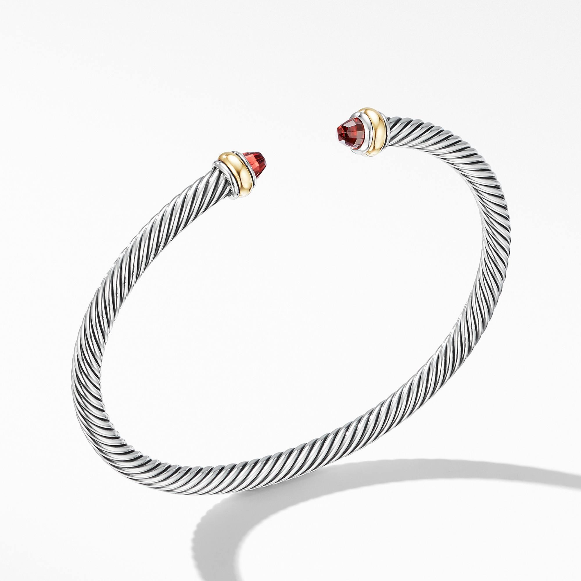 David Yurman Cable Classic Bracelet With Garnet And 18K Yellow Gold