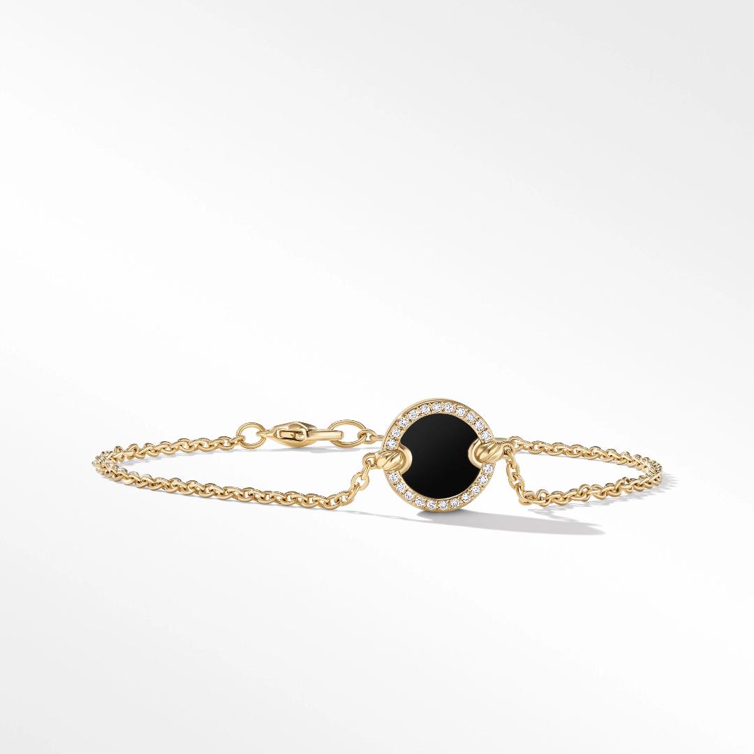 David Yurman Petite DY Elements Center Station Chain Bracelet with Black Onyx and Pave Diamonds