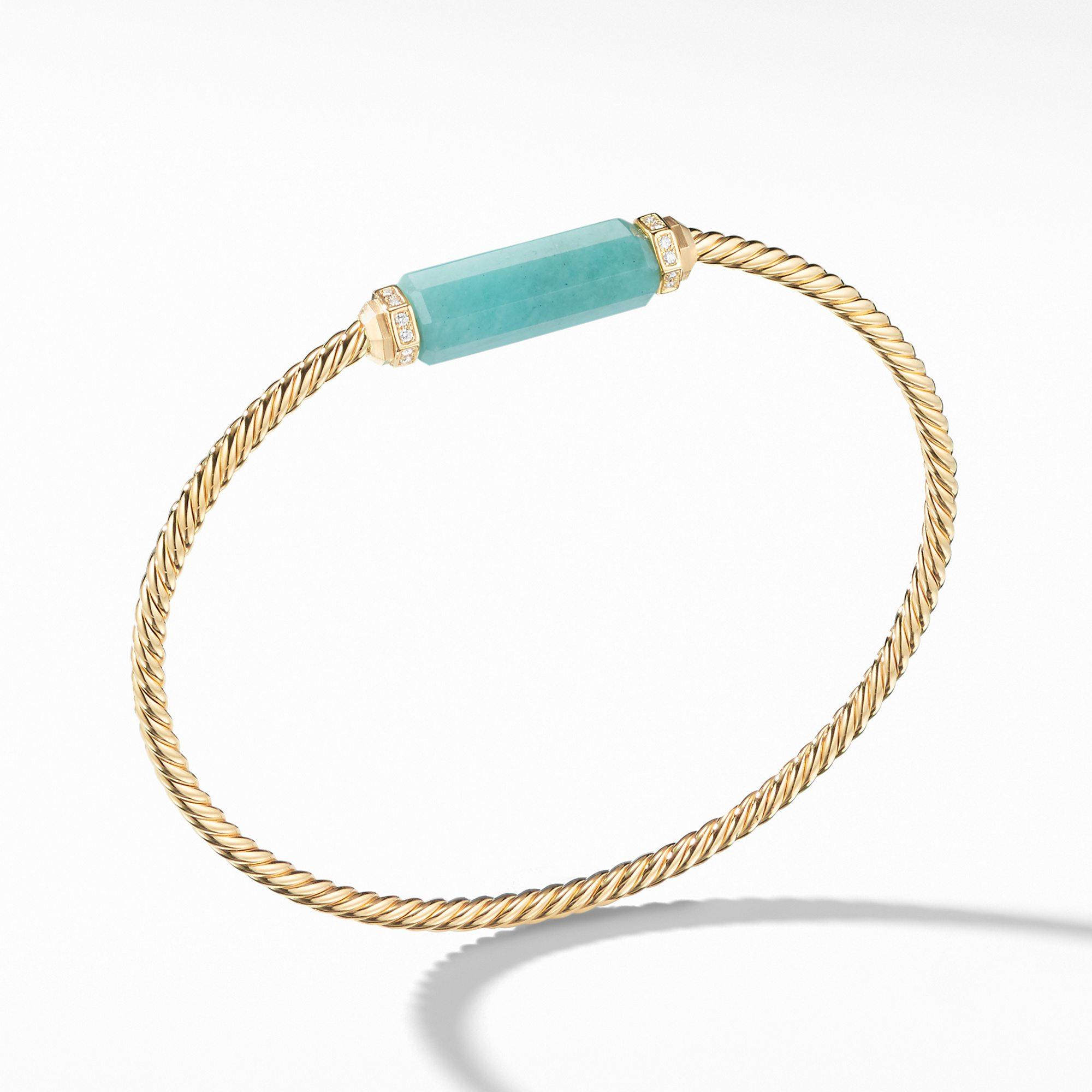 David Yurman Barrels Bracelet With Diamonds And Amazonite In 18K Gold