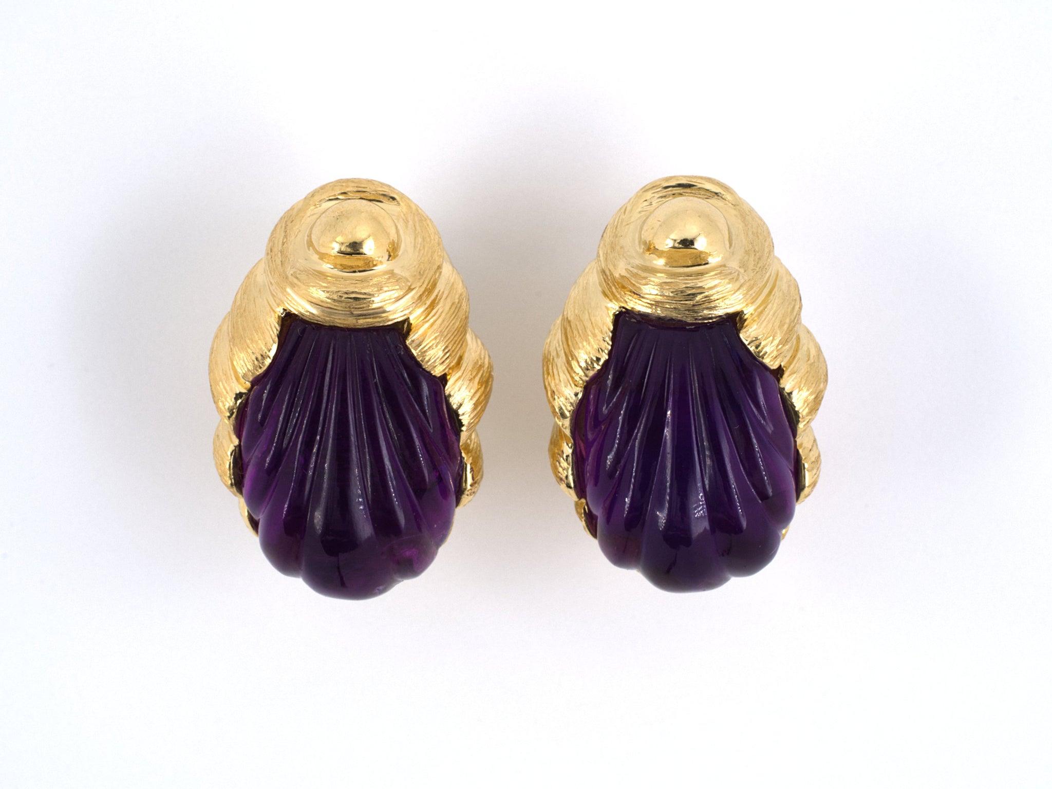 Estate Collection Winc Gold Amethyst Shell Earrings
