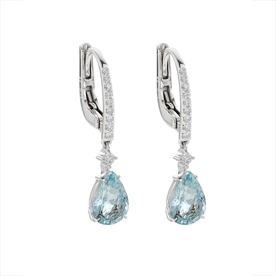 3.18 CTW Pear Shaped Aquamarine & Diamond Drop Earrings