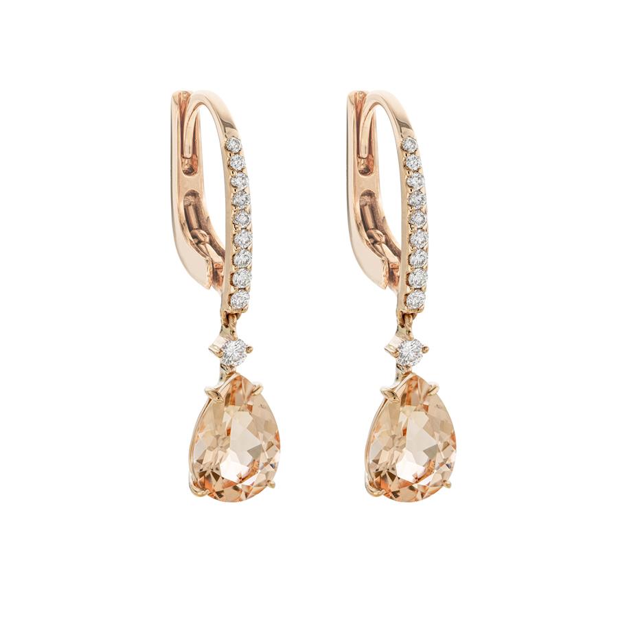 3.44 CTW Pear Shaped Morganite & Diamond Drop Earrings